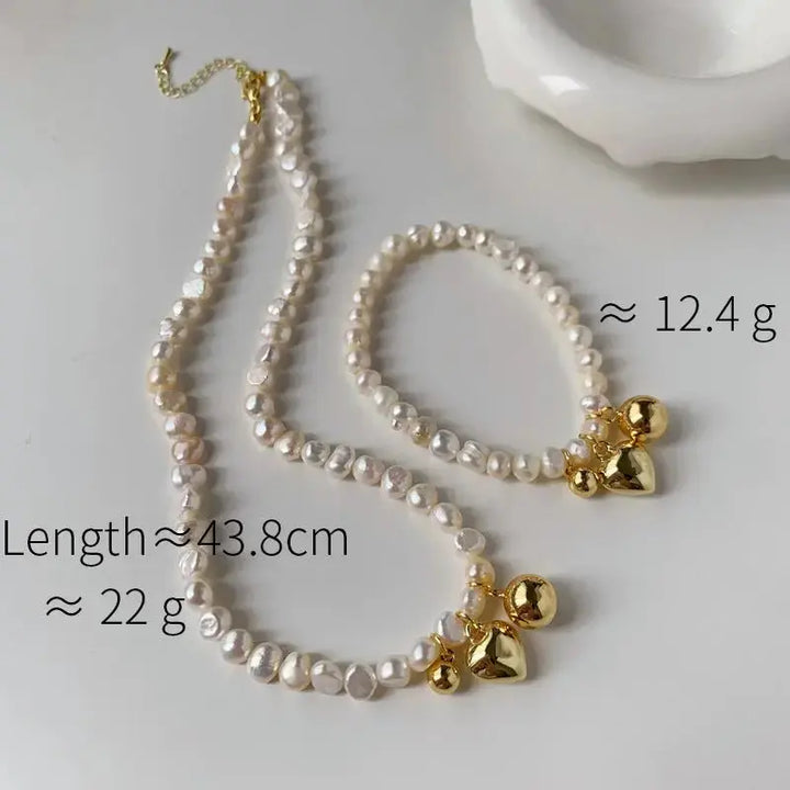 Retro Simple Love Round Bead Copper Plated Real Gold Freshwater Pearl Necklace - Pearl Unique