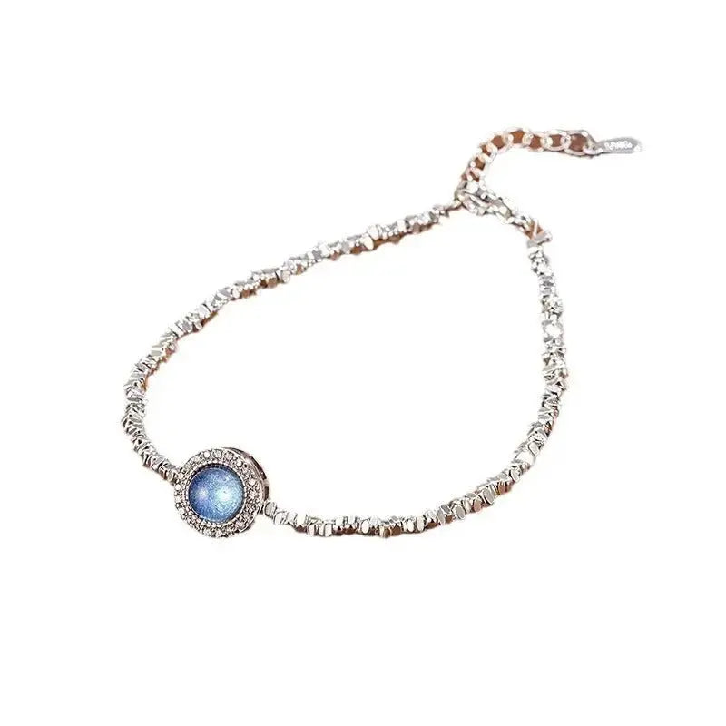 Sweet Light Luxury Diamond - encrusted Aquamarine Broken Silver Luxury Bracelet - Pearl Unique