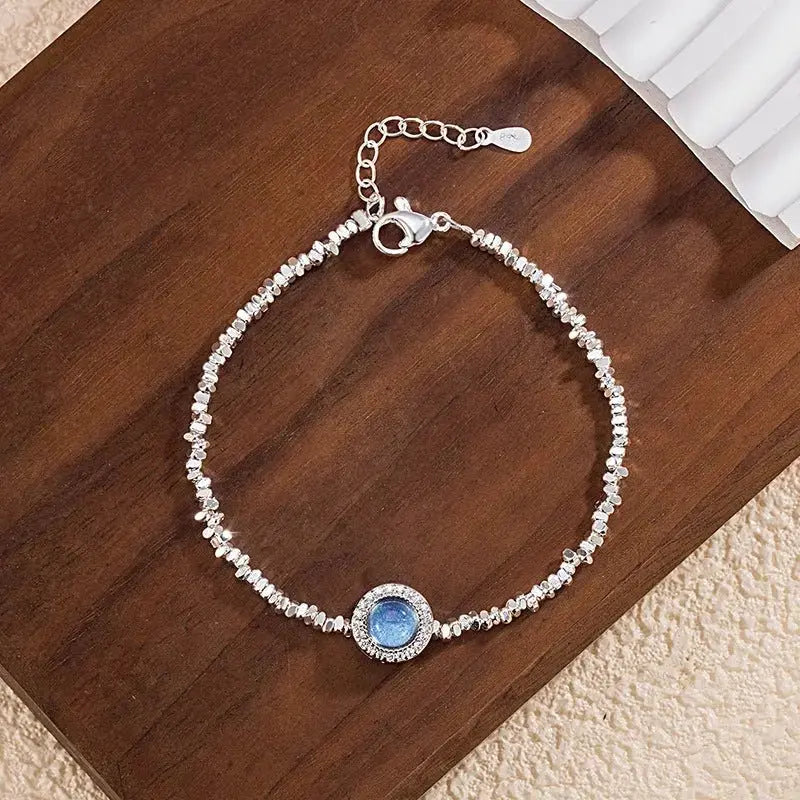 Sweet Light Luxury Diamond - encrusted Aquamarine Broken Silver Luxury Bracelet - Pearl Unique