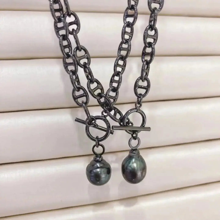 Tahitian Baroque Pearl Black Chain Necklace - Pearl Unique