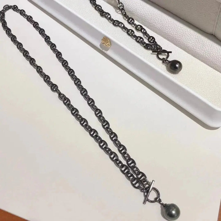 Tahitian Baroque Pearl Black Chain Necklace - Pearl Unique