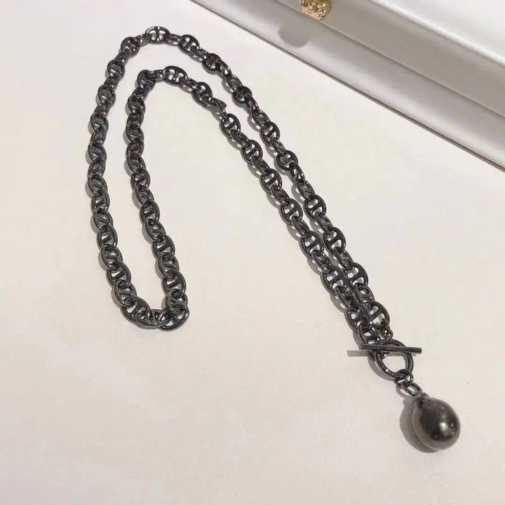 Tahitian Baroque Pearl Black Chain Necklace - Pearl Unique