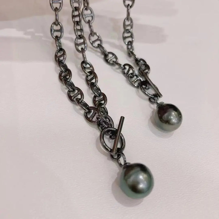 Tahitian Baroque Pearl Black Chain Necklace - Pearl Unique