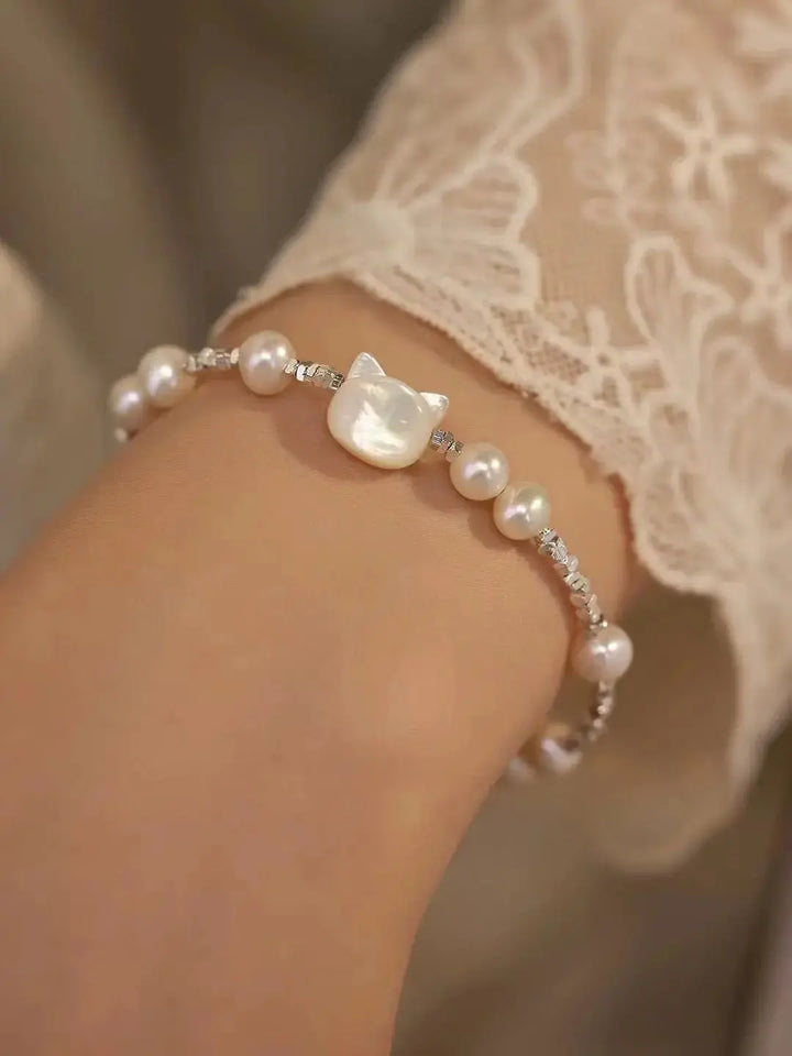 White Cat Shell Pearl Bracelet - Pearl Unique