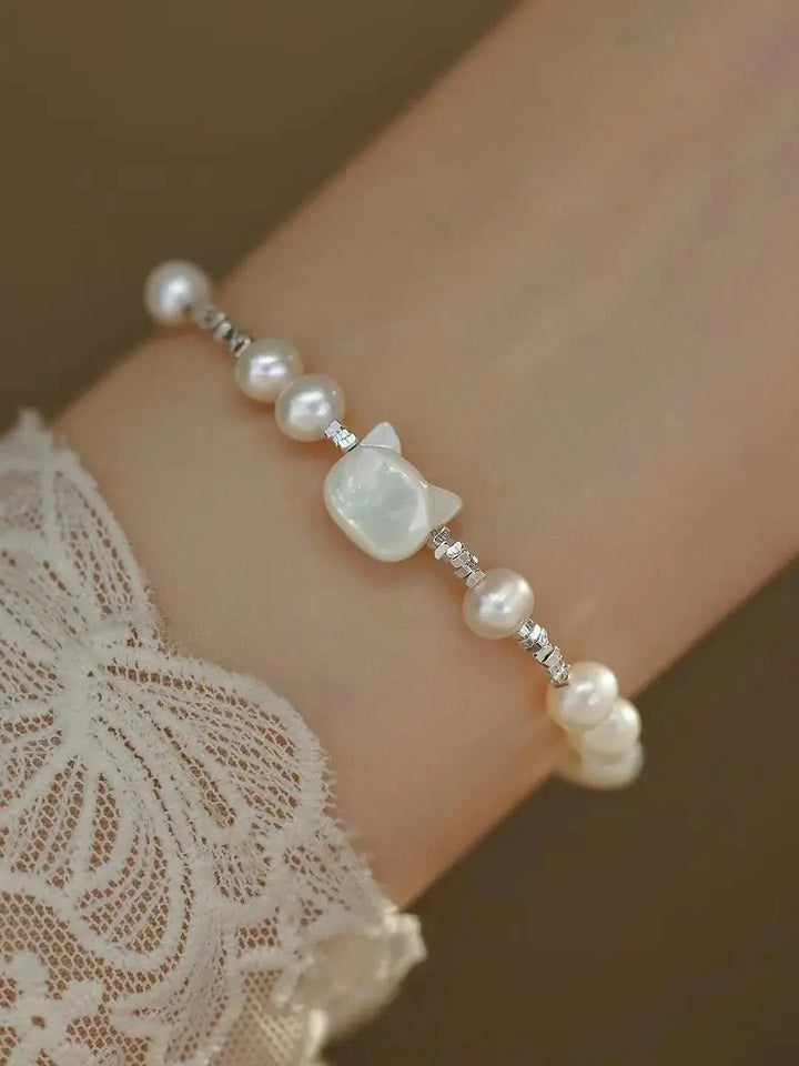 White Cat Shell Pearl Bracelet - Pearl Unique