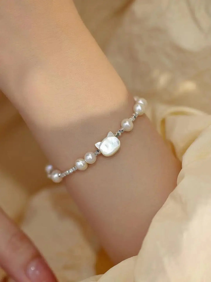 White Cat Shell Pearl Bracelet - Pearl Unique