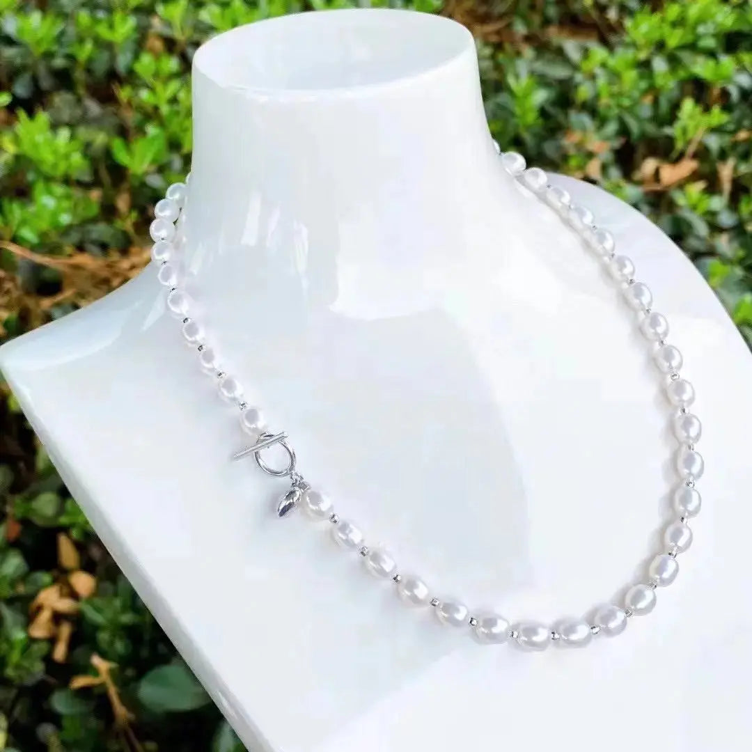 White Oval Shape Freshwater Pearl Necklace - Pearl Unique