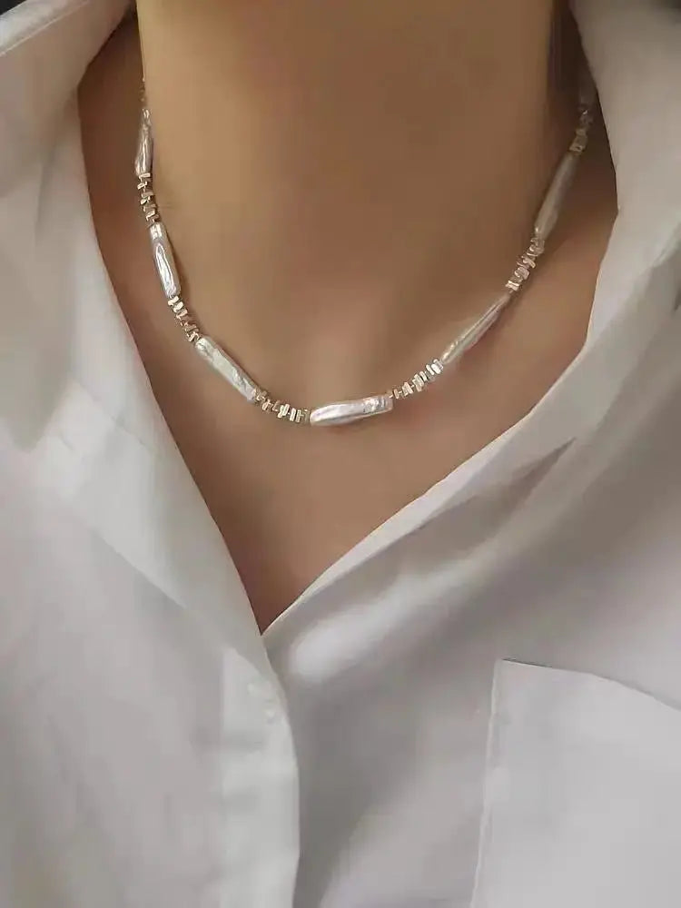 White Stick Baroque Pearls Necklace - Pearl Unique