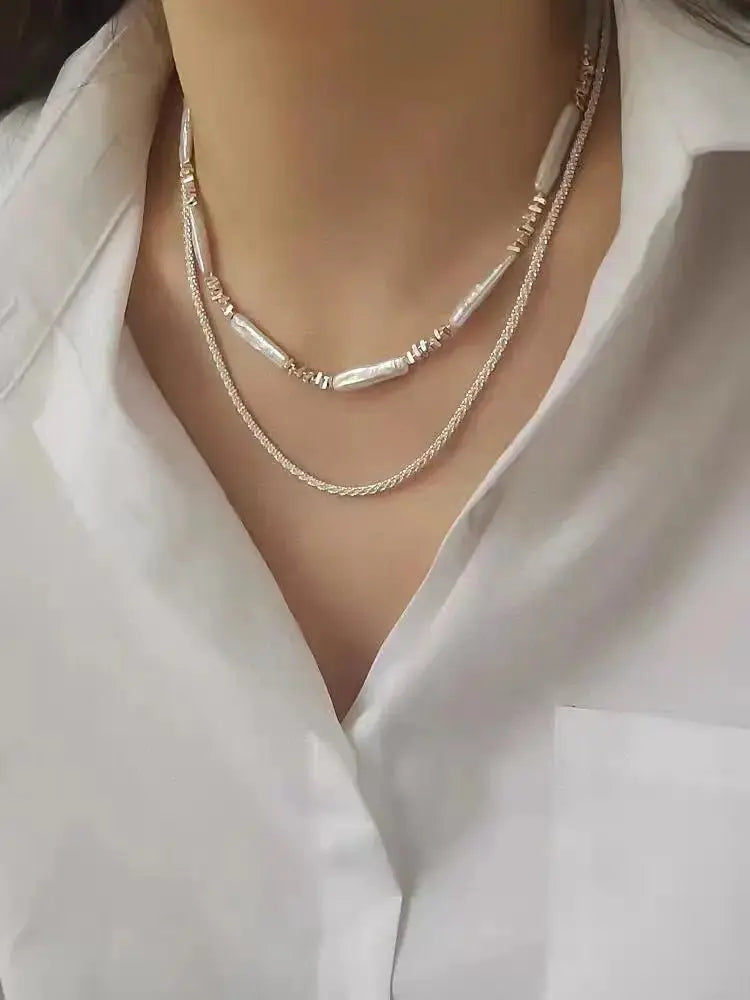 White Stick Baroque Pearls Necklace - Pearl Unique